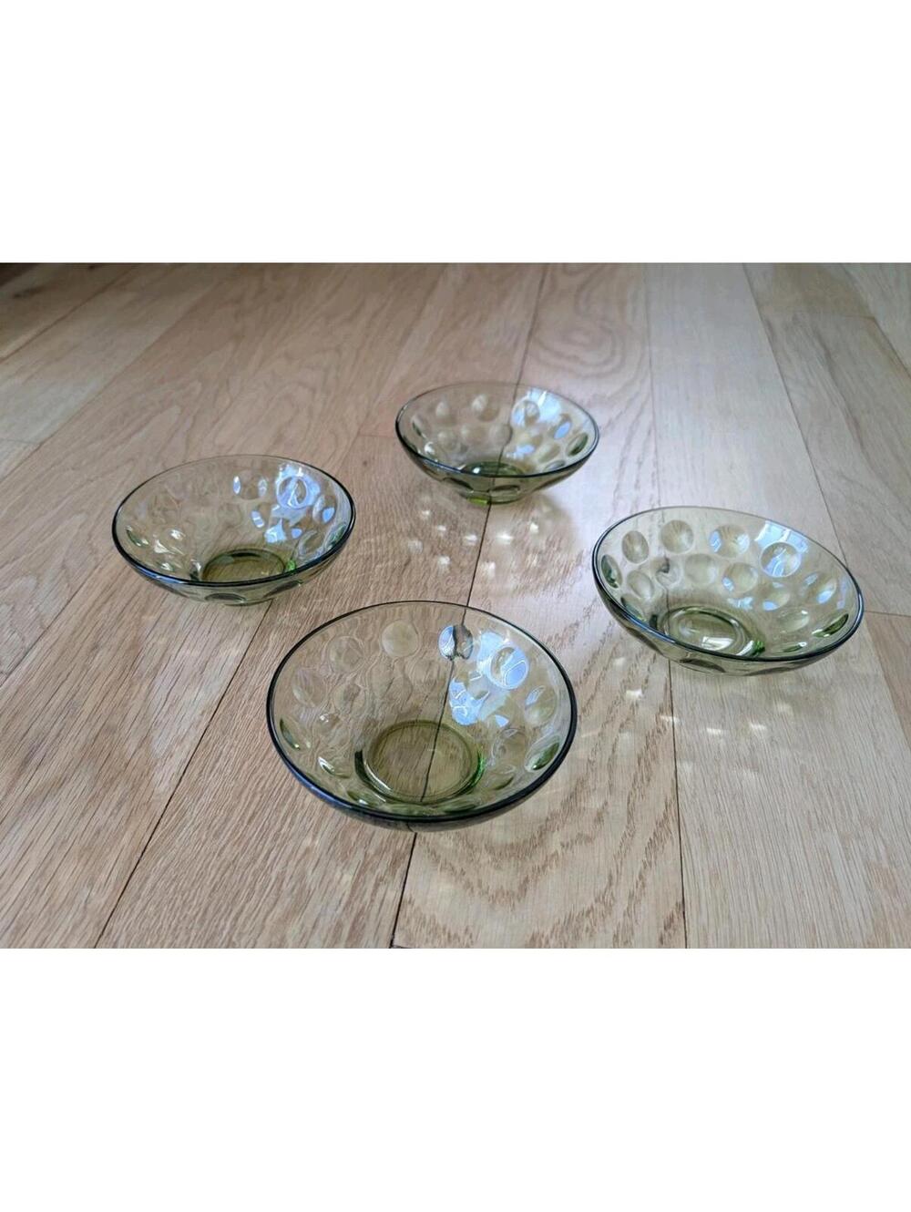 Vintage HAZEL ATLAS ELDORADO AVOCADO GREEN Bubble FRUIT BOWL 4.75" 4oz Lot Of 4
